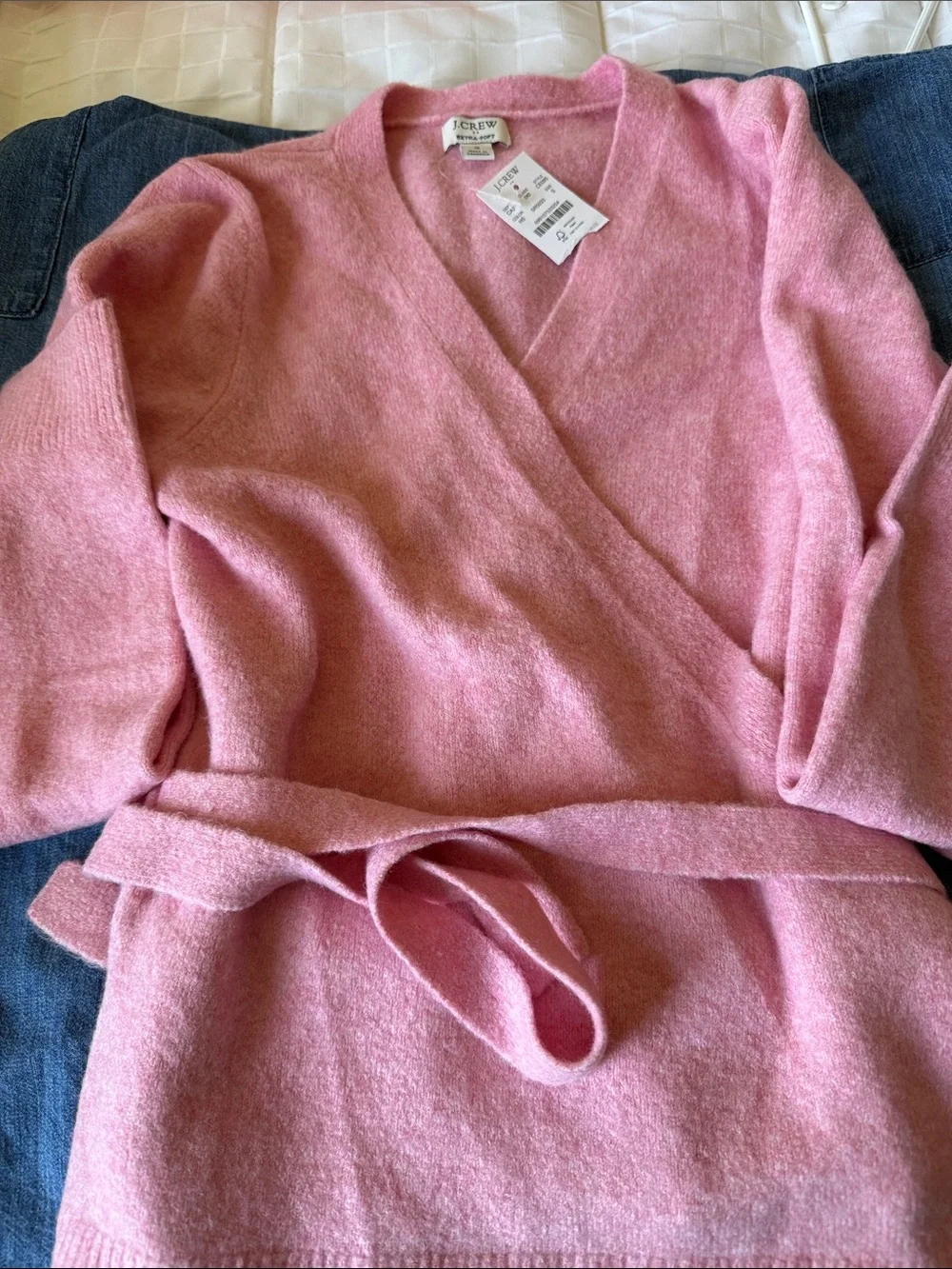 J. Crew Pink Wrap V-Neck Sweater with Tie Belt